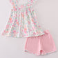 Pink Pastel Meadow print smocked girl set