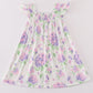 Purple hydragena print smocked girl dress