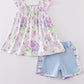 Purple hydragena print smocked girl set