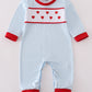 Blue stripe heart embroidery boy romper