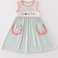 Coral & sage marine creature embroidery girl dress