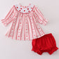 Valentine's day heart embroidery girl bloomer set