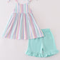 Multicolored stripe girl shorts set