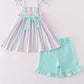 Multicolored stripe girl shorts set