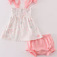 Pink Blush Meadow smocked girl bloomer set