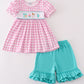 Pink let's baking embroidery girl gingham set