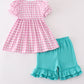 Pink let's baking embroidery girl gingham set