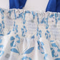 Blue Porcelain Petals print smocked girl bloomer set