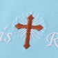 Blue he is risen cross embroidery boy set