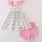 Green St.Patricks clover print girl set