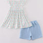 Blue floral bow print girl set