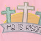 Pink easter he is risen applique girl dress