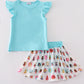 Mint barbie print girl skorts set
