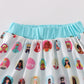 Mint barbie print girl skorts set