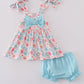Blue floral print bow bloomer set