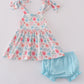 Blue floral print bow bloomer set