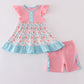 Pink floral print ruffle set