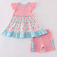 Pink floral print ruffle set
