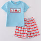 Blue farm embroidery smocked shorts set