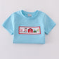 Blue farm embroidery smocked shorts set