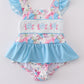Blue floral embroidery one-piece swimsuit