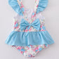 Blue floral embroidery one-piece swimsuit