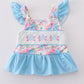 Blue floral embroidery one-piece swimsuit