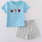 Blue farm chicken embroidery set