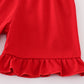 Blue flag embroidery bow gingham ruffle shorts set
