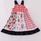 Red floral gingham ruffle dress