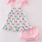 Pink bow embroidery print bloomer set