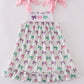 Pink bow embroidery ruffle dress