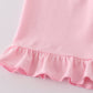 Pink bow embroidery ruffle shorts set