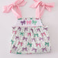 Pink bow embroidery ruffle shorts set