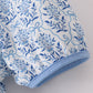 Blue toile garden bow mom tiered dress