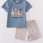 Blue farm horses embroidery shorts set