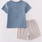 Blue farm horses embroidery shorts set