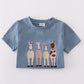 Blue farm horses embroidery shorts set