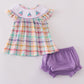 Purple sailboats embroidery bloomer set