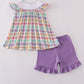 Purple sailboats embroidery ruffle shorts set
