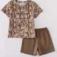 Brown three deers embroidery shorts set