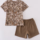 Brown three deers embroidery shorts set
