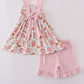 Pink baseball print gingham ruffle shorts set