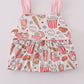 Pink baseball print gingham ruffle shorts set