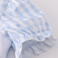 Blue character embroidery gingham ruffle dress