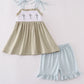 Green farm windmill embroidery ruffle shorts set