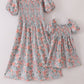 Green garden bloom smocked mom&me dress