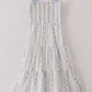 Blue floral print smocked women dress