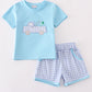 Blue truck fishing applique shorts set