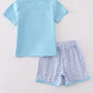 Blue truck fishing applique shorts set